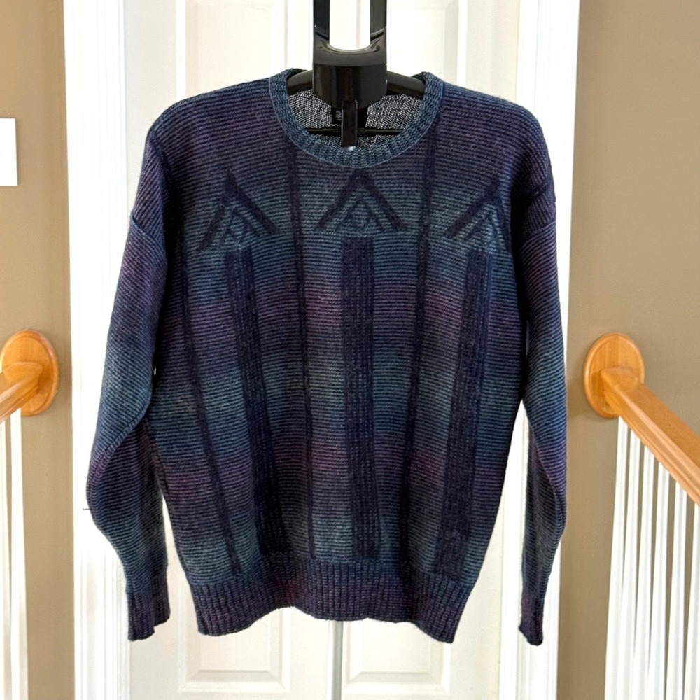 Vintage Robert Bruce Mens Blue Purple Ombre Textured Knit Sweater Made in USA M